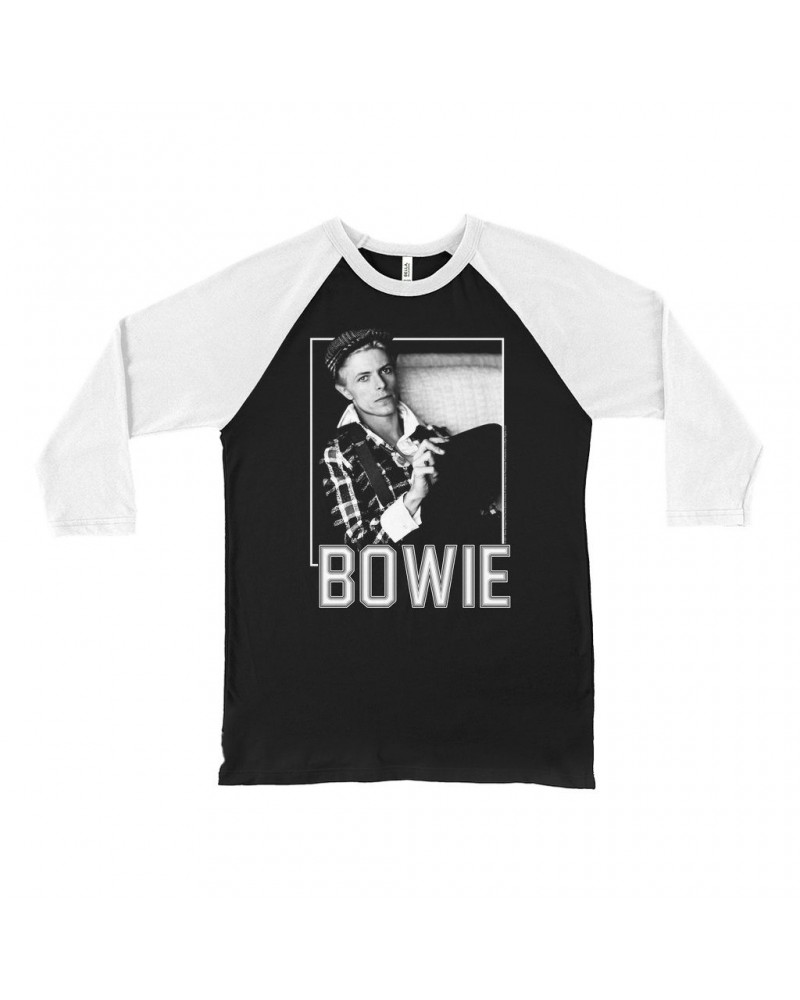 David Bowie 3/4 Sleeve Baseball Tee | Bowie In Black And White Shirt $10.78 Shirts