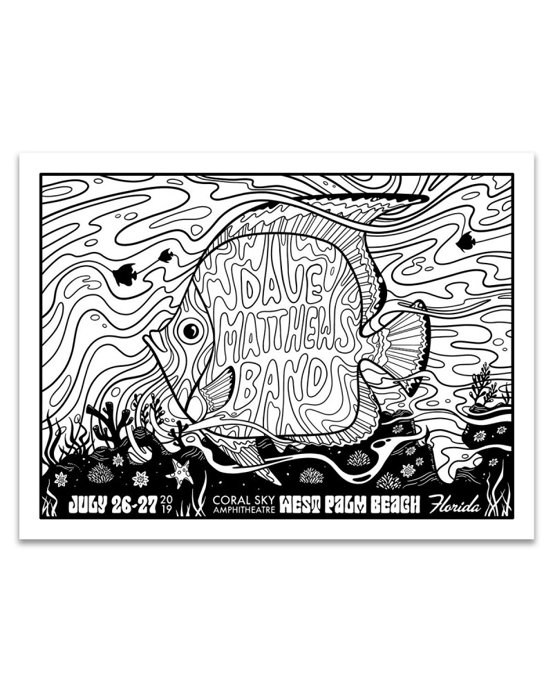 Dave Matthews Band Coloring Poster – West Palm Beach FL – 7/27/19 $5.40 Decor