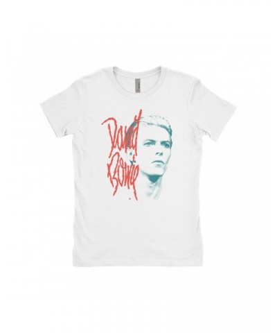 David Bowie Ladies' Boyfriend T-Shirt | Peach Bowie Photo Design Shirt $11.23 Shirts