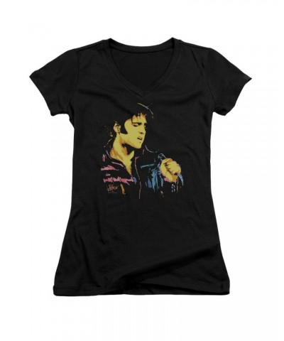 Elvis Presley Junior's V-Neck Shirt | NEON ELVIS Junior's Tee $7.38 Shirts