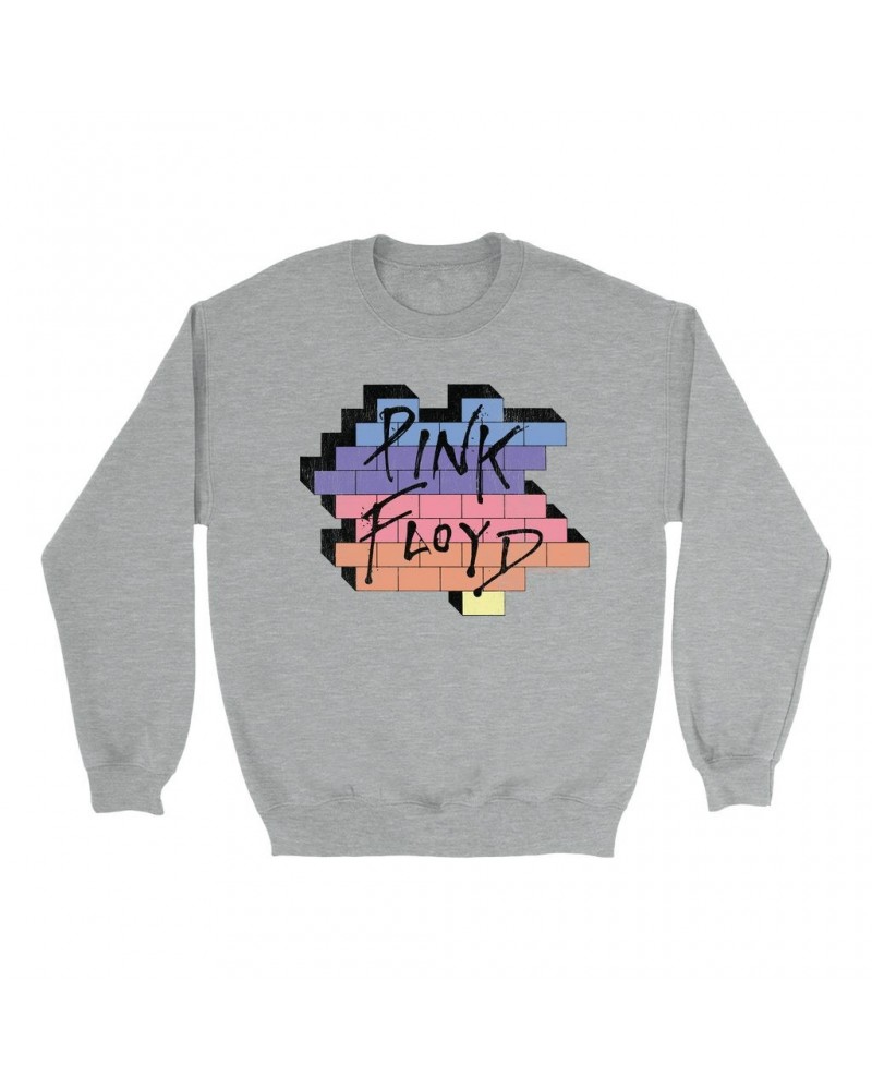 Pink Floyd Sweatshirt | Another Brick In The Wall Rainbow Ombre Image Distressed Sweatshirt $14.33 Sweatshirts